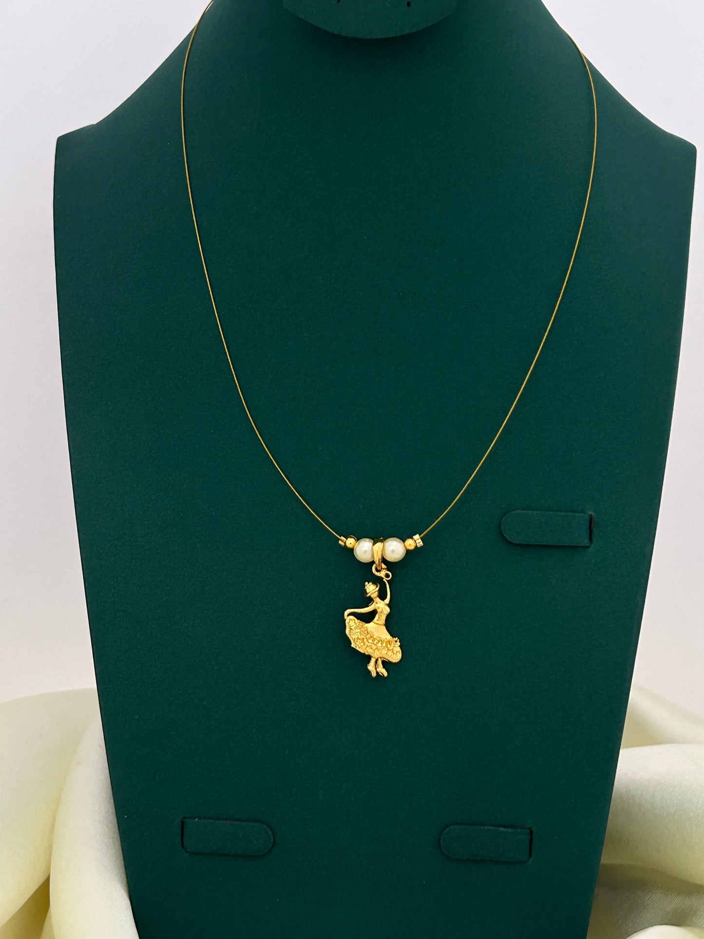 Golden Dancer Motif Necklace with Pearl Beads on Fine Wire – Festive Ethnic Jewellery