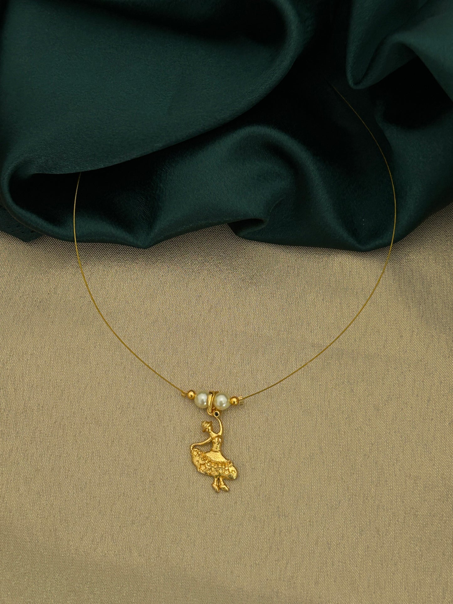 Golden Dancer Motif Necklace with Pearl Beads on Fine Wire – Festive Ethnic Jewellery