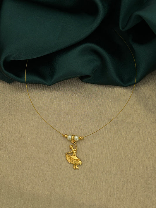 Golden Dancer Motif Necklace with Pearl Beads on Fine Wire – Festive Ethnic Jewellery